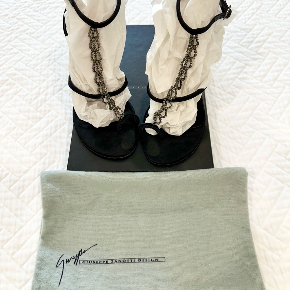 Giuseppe Zanotti Design - Black Leather Crystal Sandals